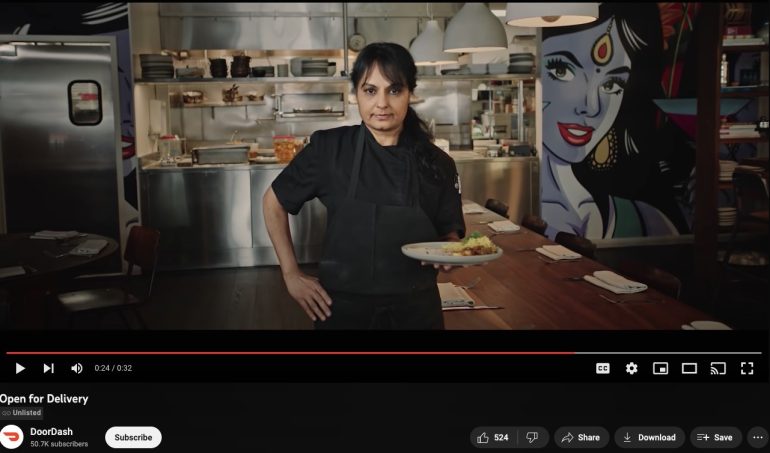 Doordash commercial that came out during the pandemic showing that they care and are compassionate to those restaurants struggling.