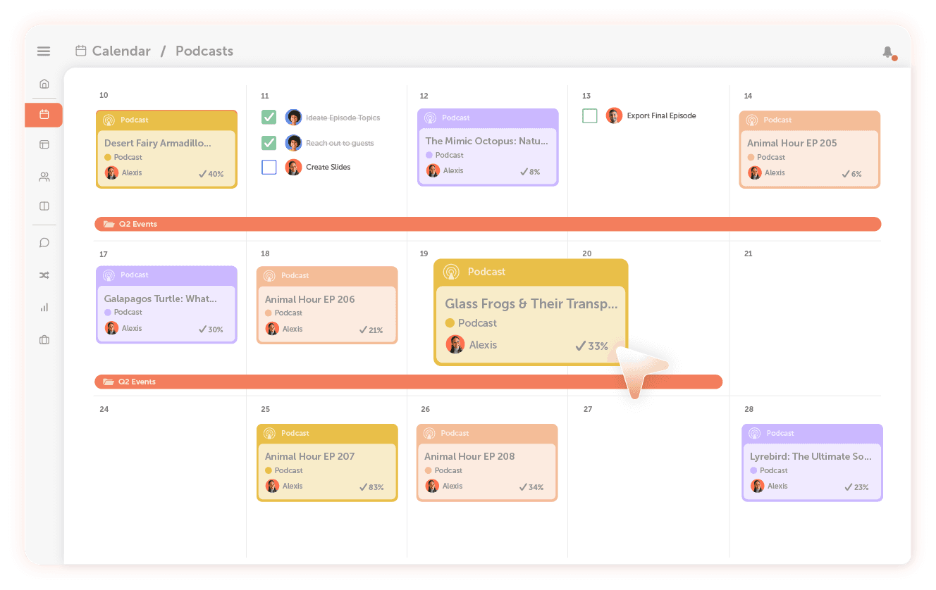 CoSchedule calendar for podcasts.