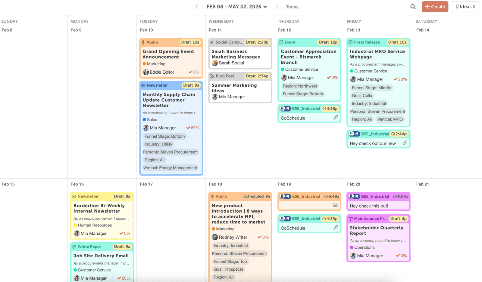 CoSchedule calendar view.