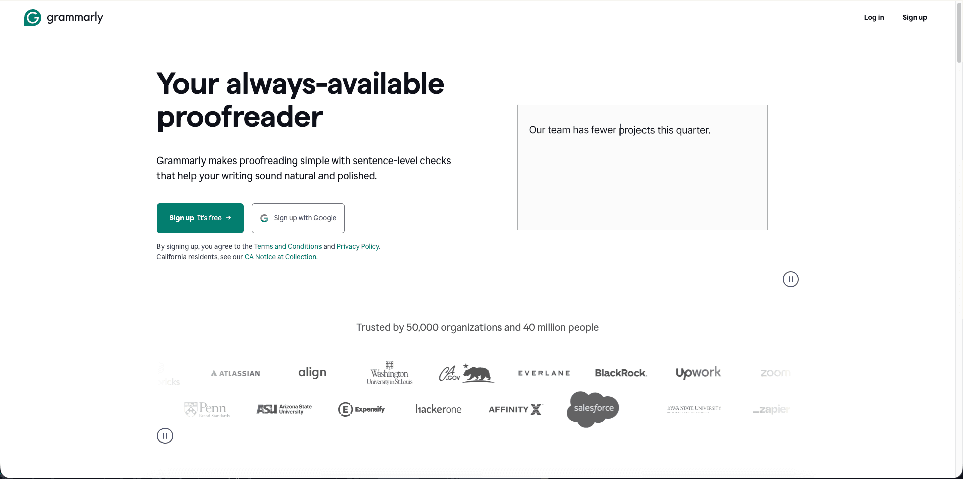 Grammarly homepage.