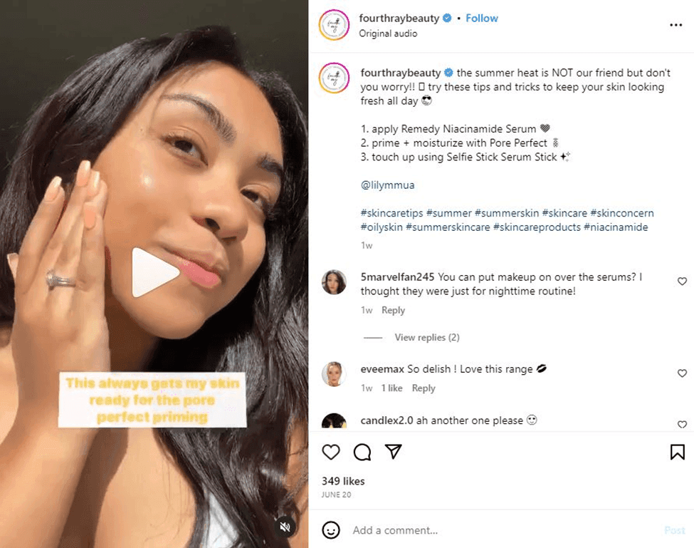 Skincare tutorial reel posted by Fourth Ray Beauty