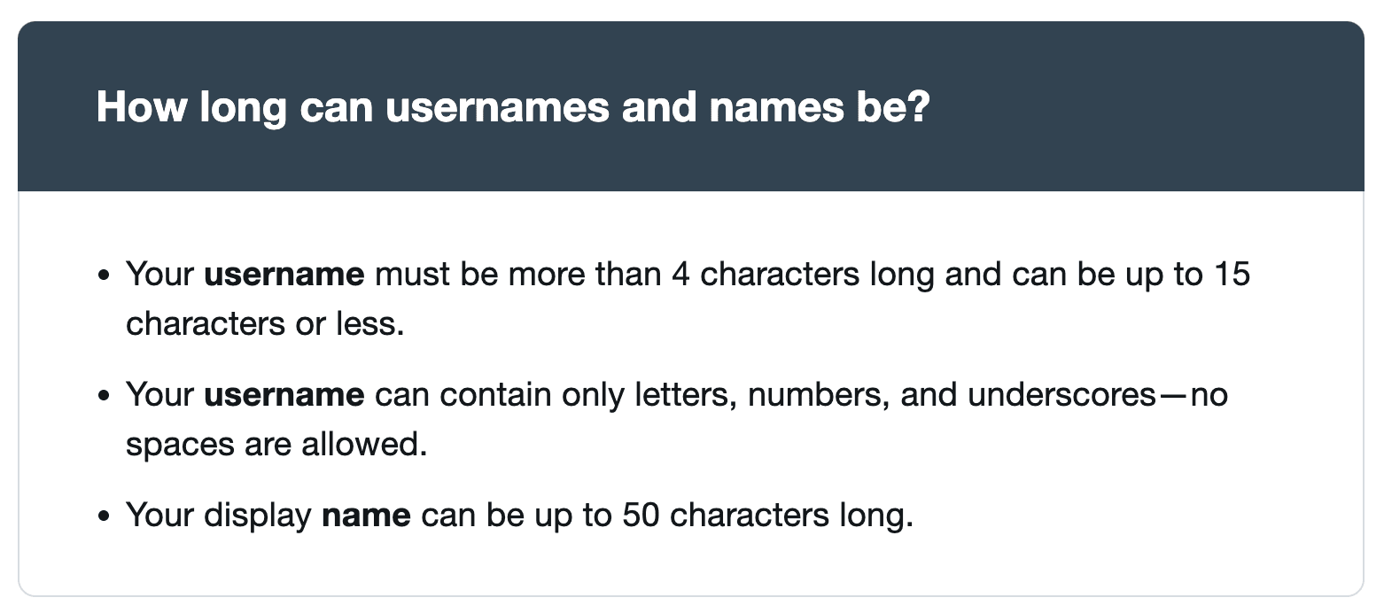 How long can Tweeter username and names be