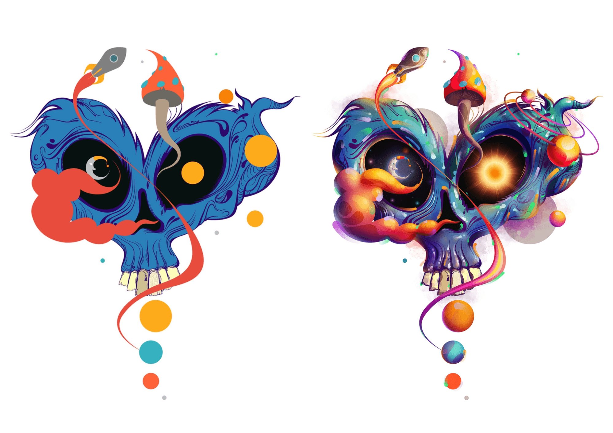 Two of the same illustrations next to eachother, one with shading and one without shading