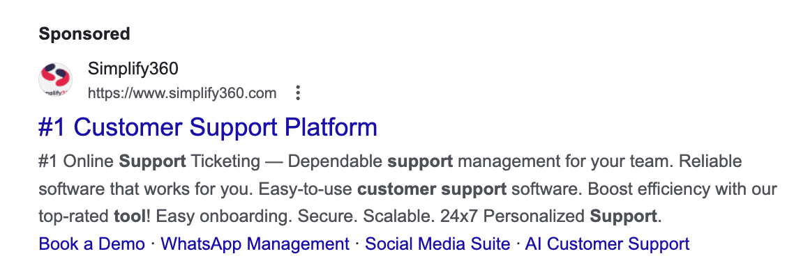 Advertising Headline Google Ads: Clear and relevant example of headline
